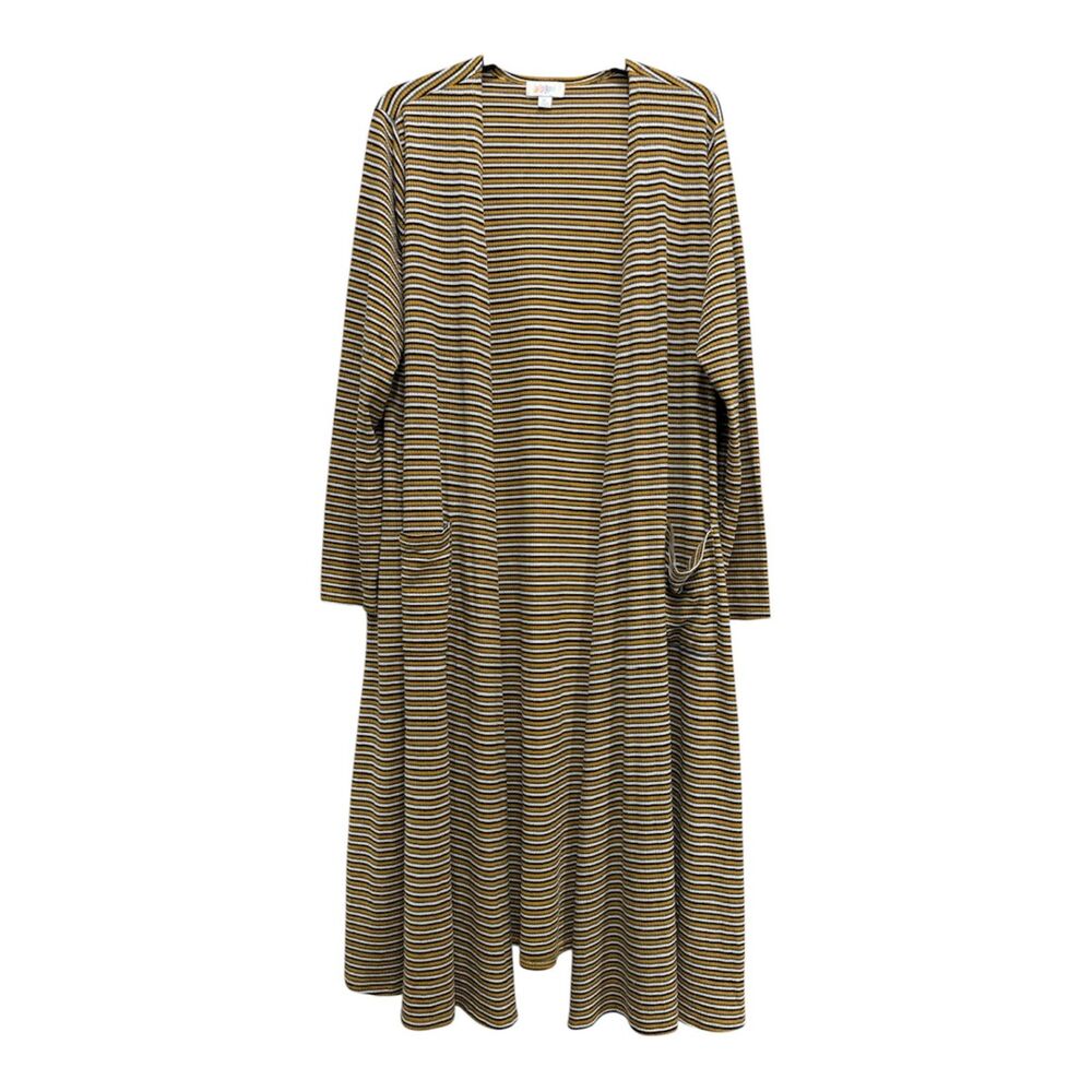 Lularoe Womens Yellow Half Sleeve Striped Maxi Dress Open Cardigan Size XL